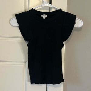 Blue Rain Black Ribbed Flutter Sleeve Top